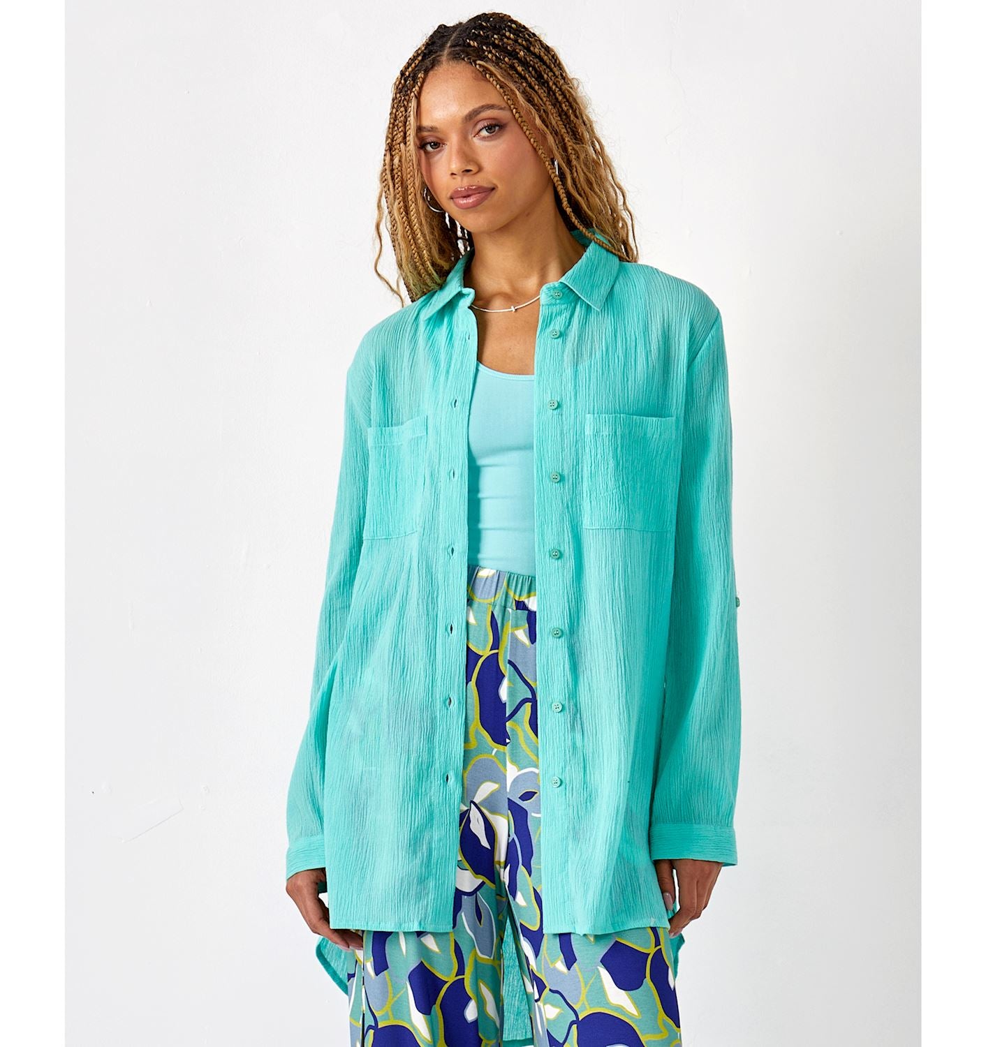 Crinkled Button Front Shirt