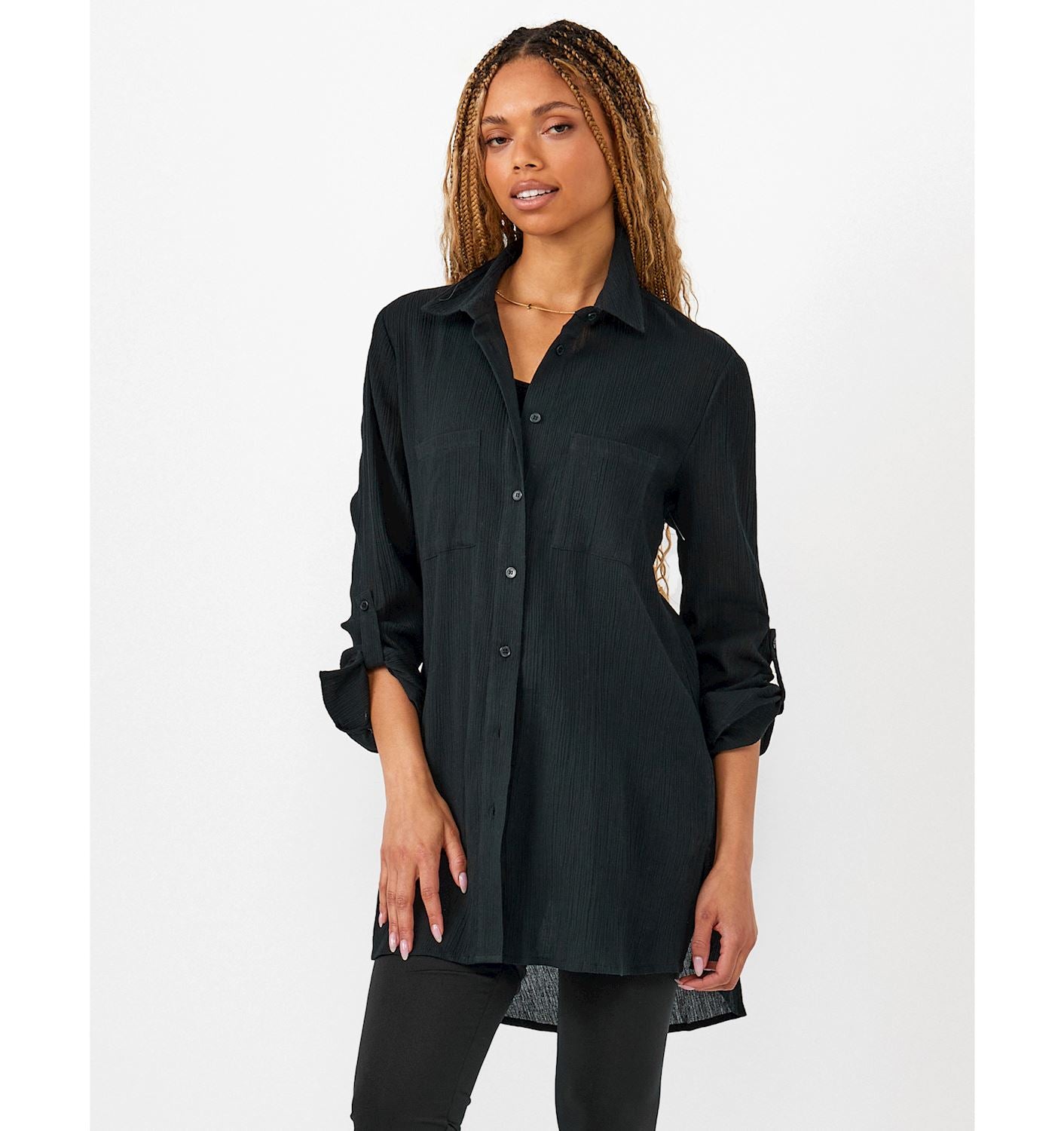 Crinkled Button Front Shirt