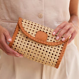 Rattan Clutch With Leather Trim