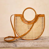 Brown Leather Square Cane Weave Handbag