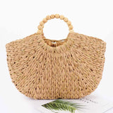 Handmade Faux Straw Wood Bead Handle Tote