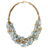 Aqua Blue Beaded Coastal Statement Necklace