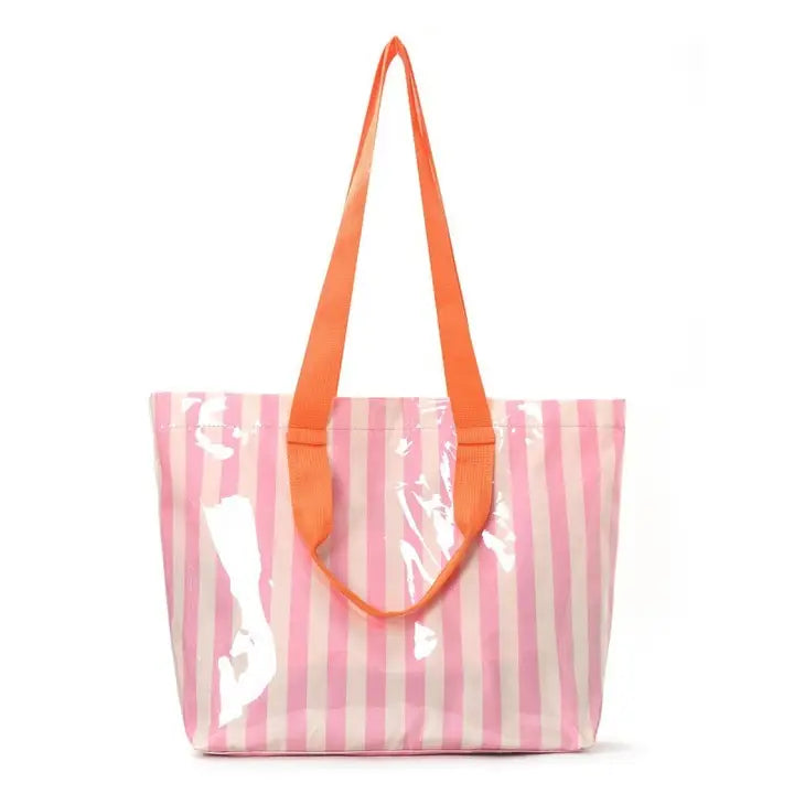 Dual Handled Large Striped Vinyl Tote