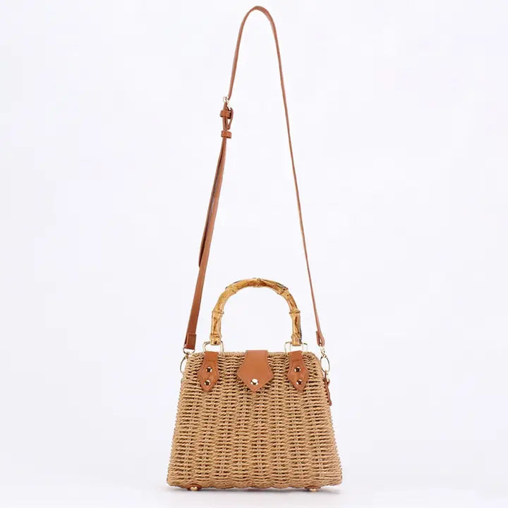 Straw Bamboo Handle Bag
