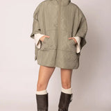 Quilted Puffer Zip Poncho