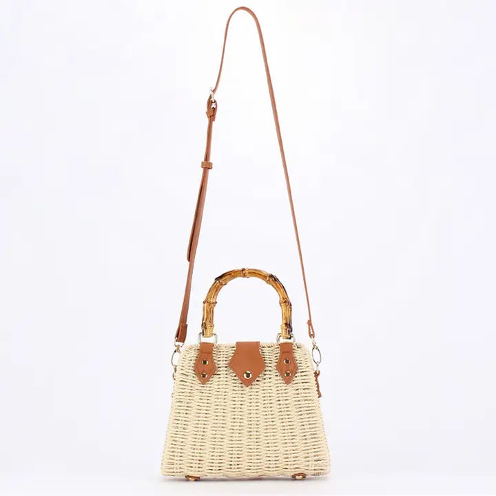 Straw Bamboo Handle Bag