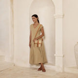 Brown Rattan Medium Clutch Leather Trim and Crossbody Strap