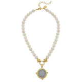 Gold & Silver Vintage Indian Head Coin on White Turquoise Necklace