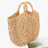 Handmade Faux Straw Wood Bead Handle Tote