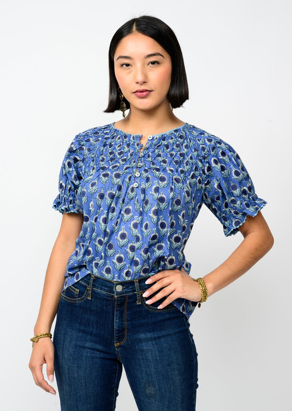 Lucille Smocked Neck Blouse