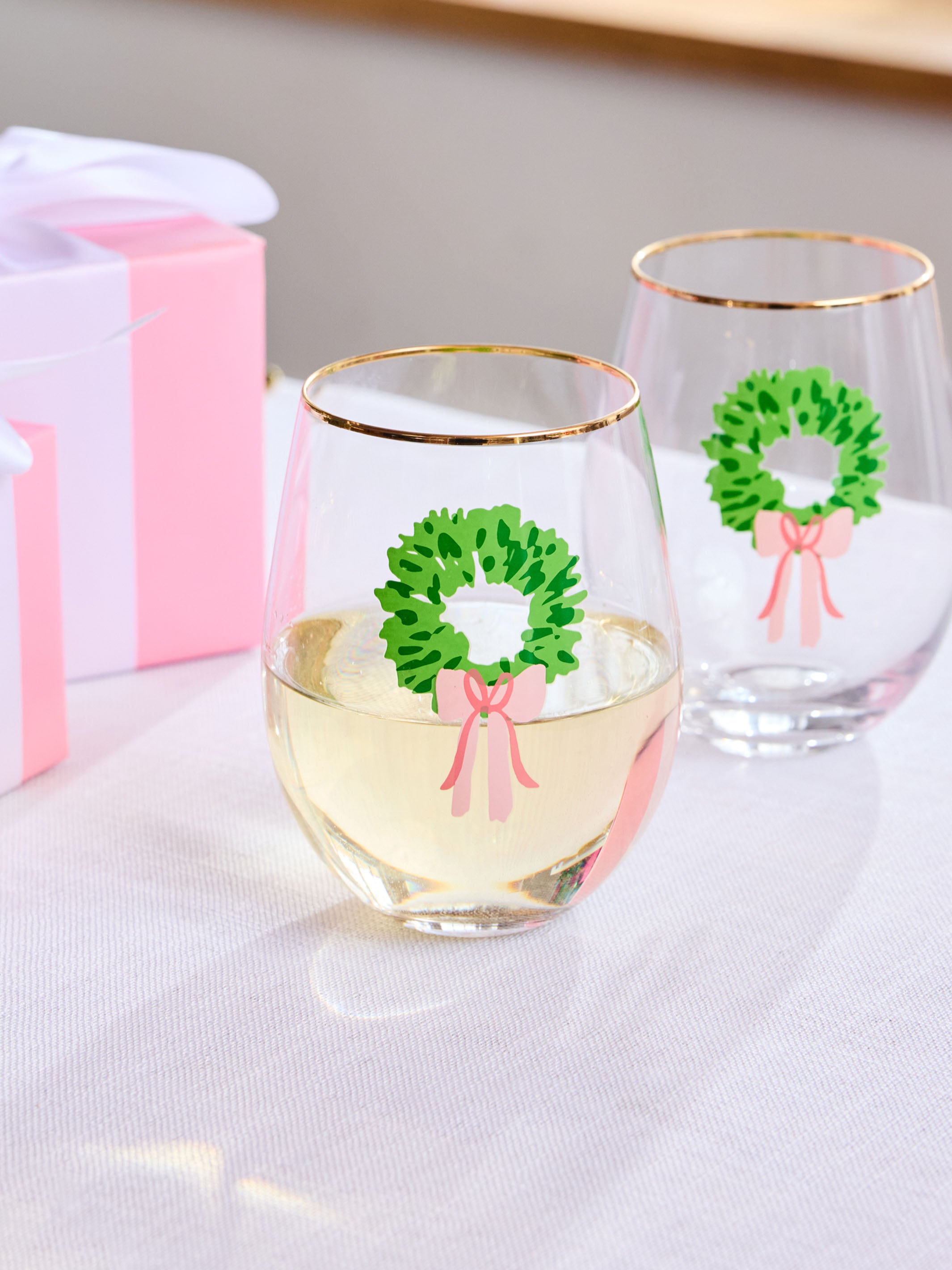 Stemless Holiday Wine Glasses