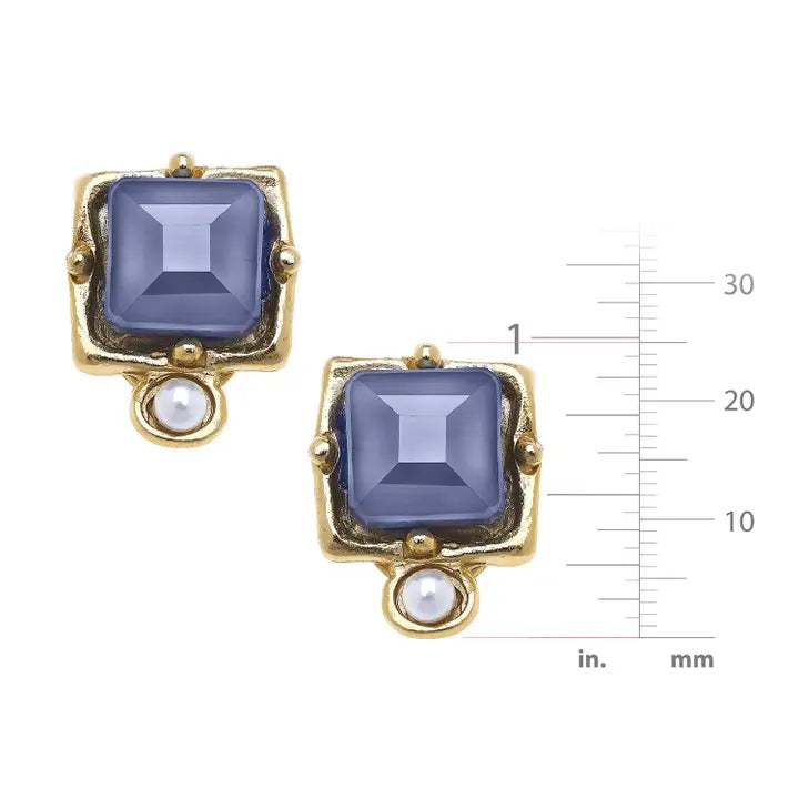 London Labradorite Crystal + Pearl Detail Studs