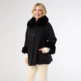Janera 3/4 Sleeve Button Wrap With Faux Fur Trim