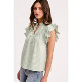 Ruffle Shoulder Striped Top