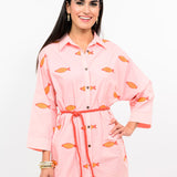Embroidered Fish Shirt Dress