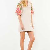 Lucy Suede Embroidered Sleeve Dress
