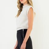 Sleeveless Mock Neck Suede Top