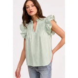 Ruffle Shoulder Striped Top