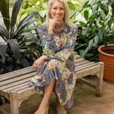 Blue Birds Silk Highlow Dress