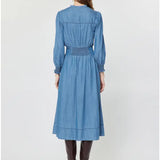 Chambray V-Neck Midi Dress