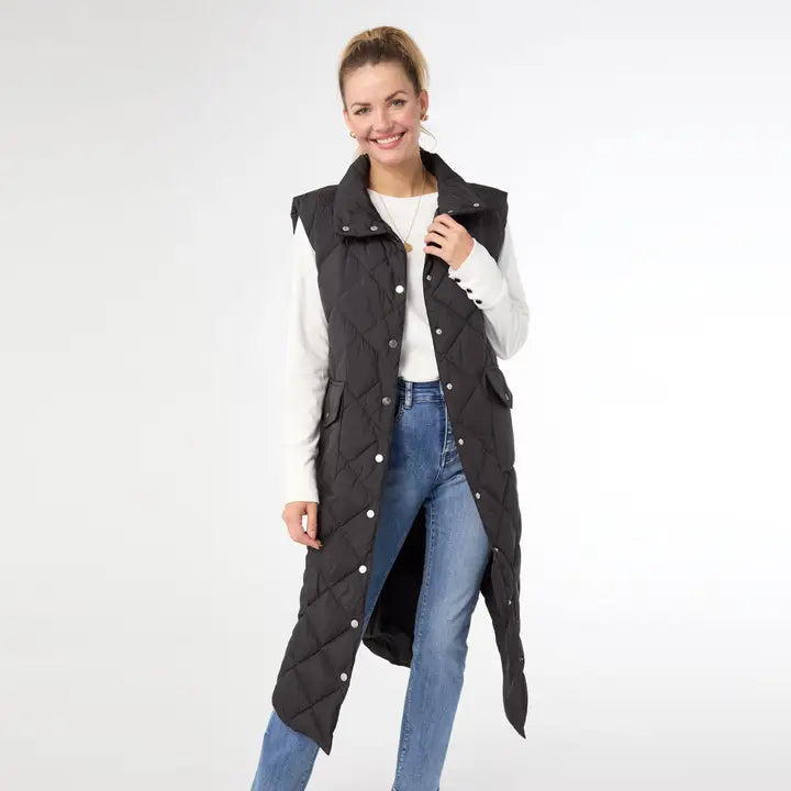 Shea Long Down Filled Quilted Vest