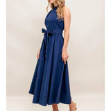 The Lila Solid Woven Midi Dress