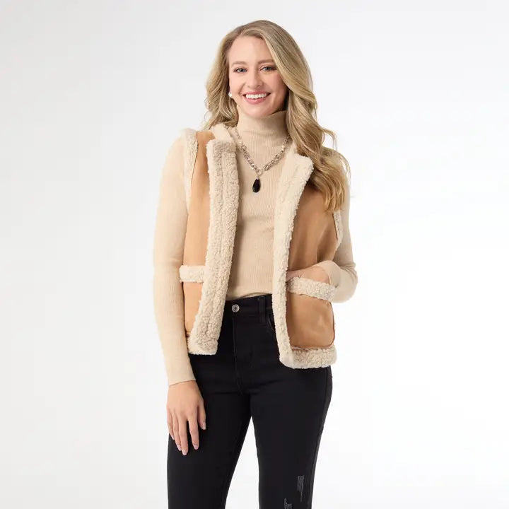 Keegan Faux Suede Open Front Vest