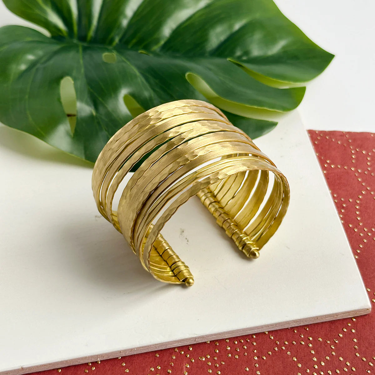 Etched and Banded Gold Cuff