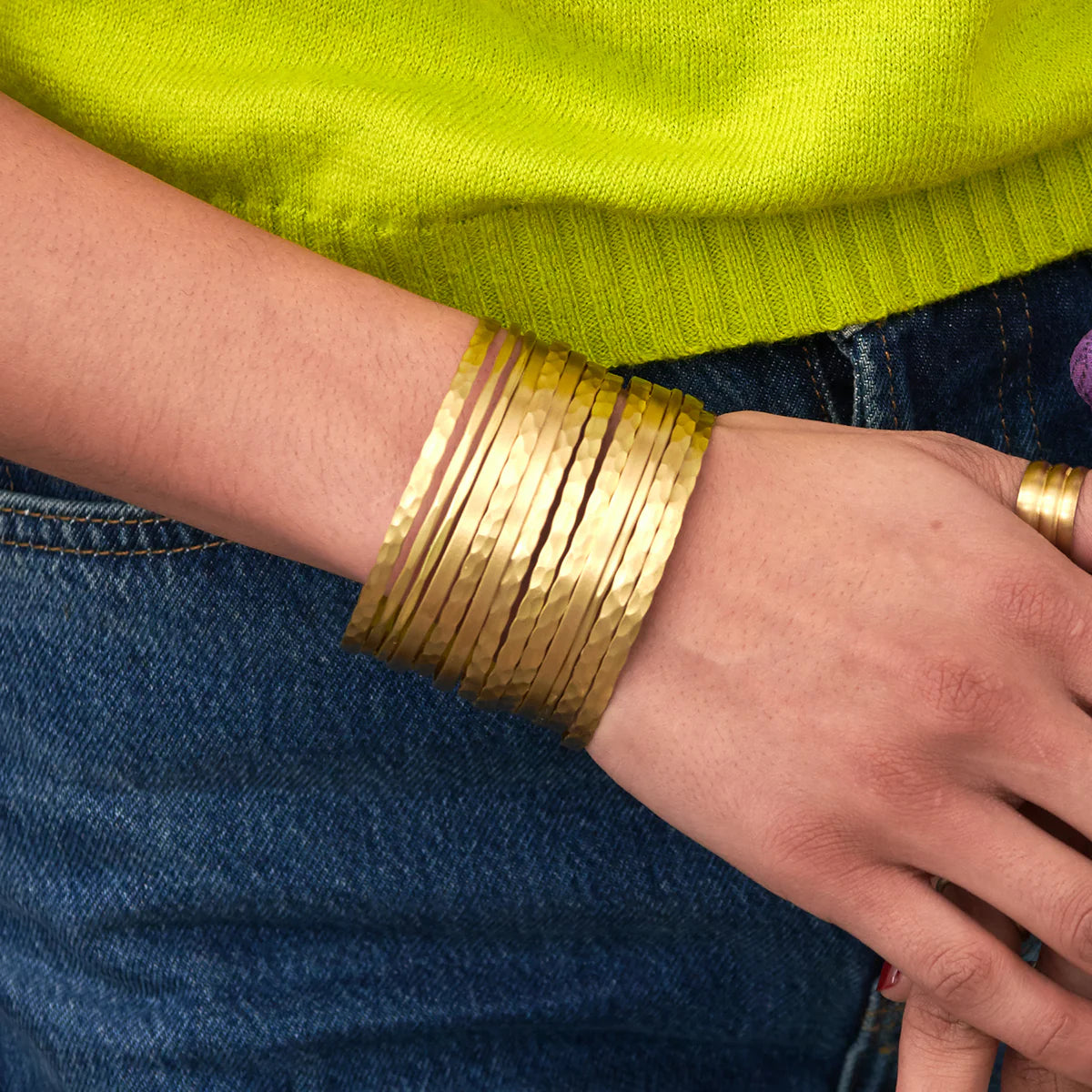 Etched and Banded Gold Cuff