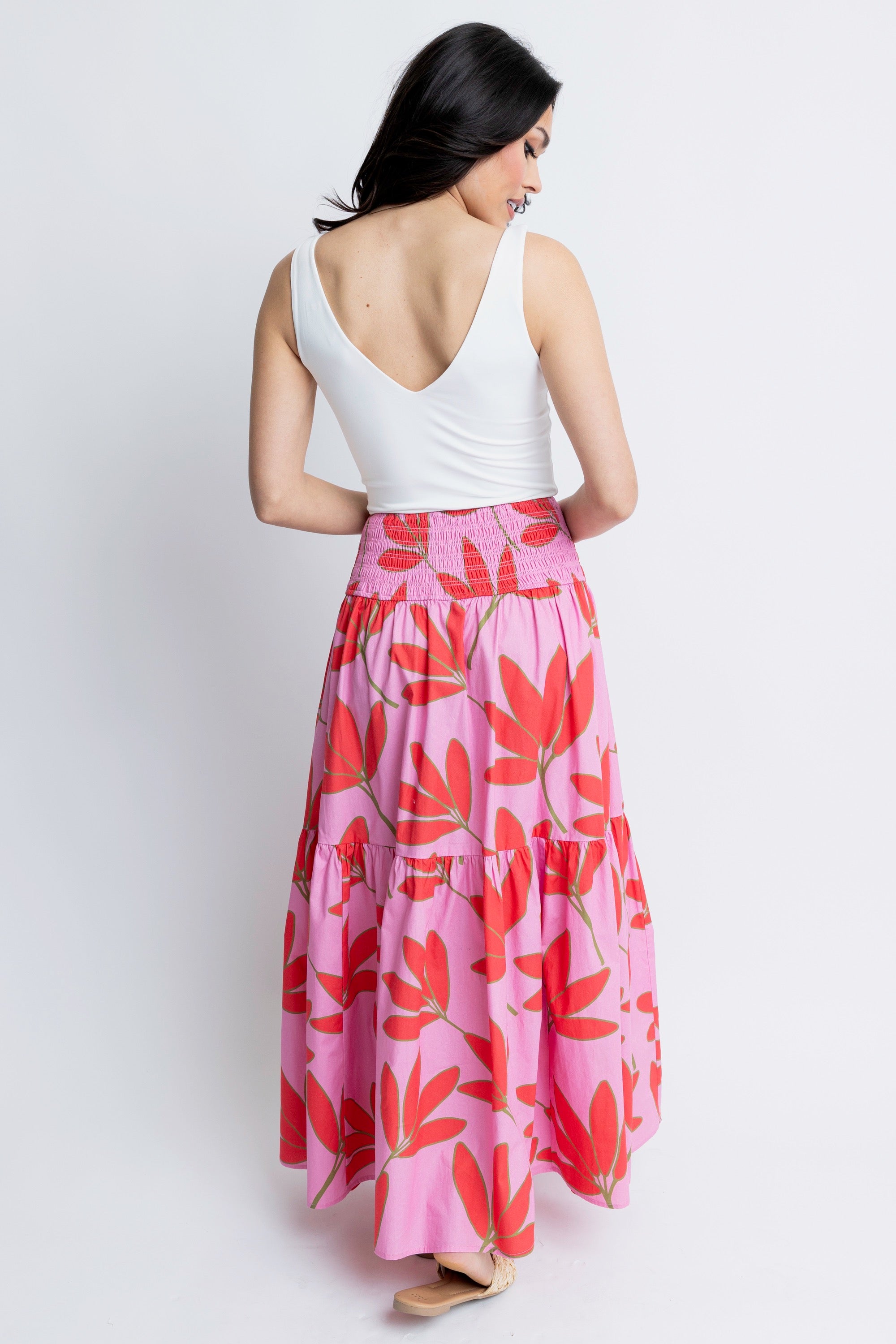 Poplin Palm Floral Maxi Skirt