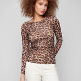Printed Ruched Mesh Top
