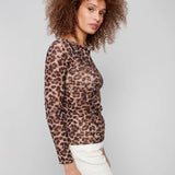Printed Ruched Mesh Top