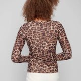 Printed Ruched Mesh Top