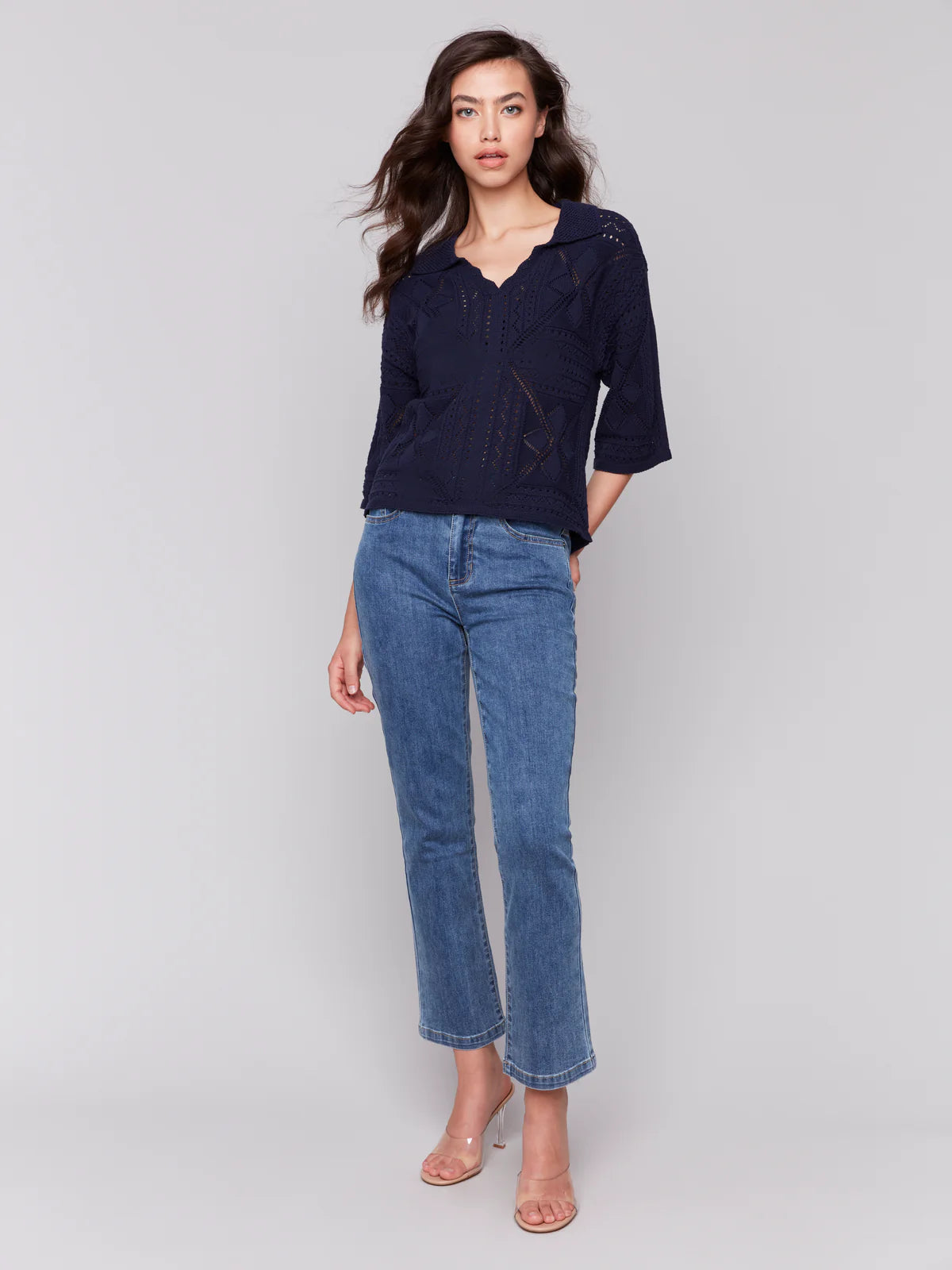 Johnny Collar Pointelle Sweater