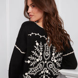 Embroidered Ribbed Sweater