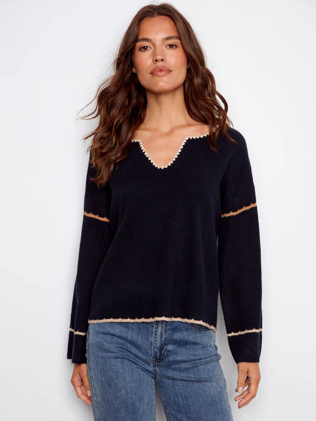 Embroidered Ribbed Sweater