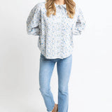 French Floral Pleat Ruffle Top