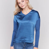 Satin Front Long Sleeve Top