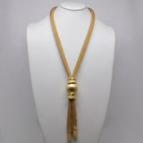 Long Mesh Metal Ball Tie Necklace