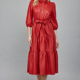 Ariah Leather Tiered Midi Dress
