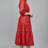 Ariah Leather Tiered Midi Dress