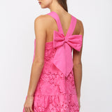 FLORAL EYELET BOW-BACK MINI DRESS