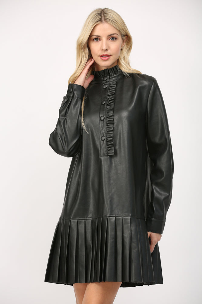 Pleated Faux Leather Dress