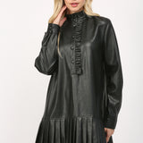 Pleated Faux Leather Dress