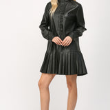 Pleated Faux Leather Dress
