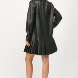 Pleated Faux Leather Dress