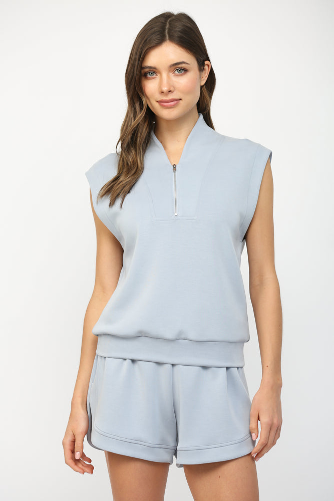 Modal Blend Sleeveless Zip Up Set