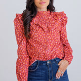 Ruffle Leopard Poplin Top