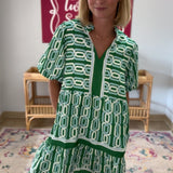 Puff Sleeve Pattern Mini Dress