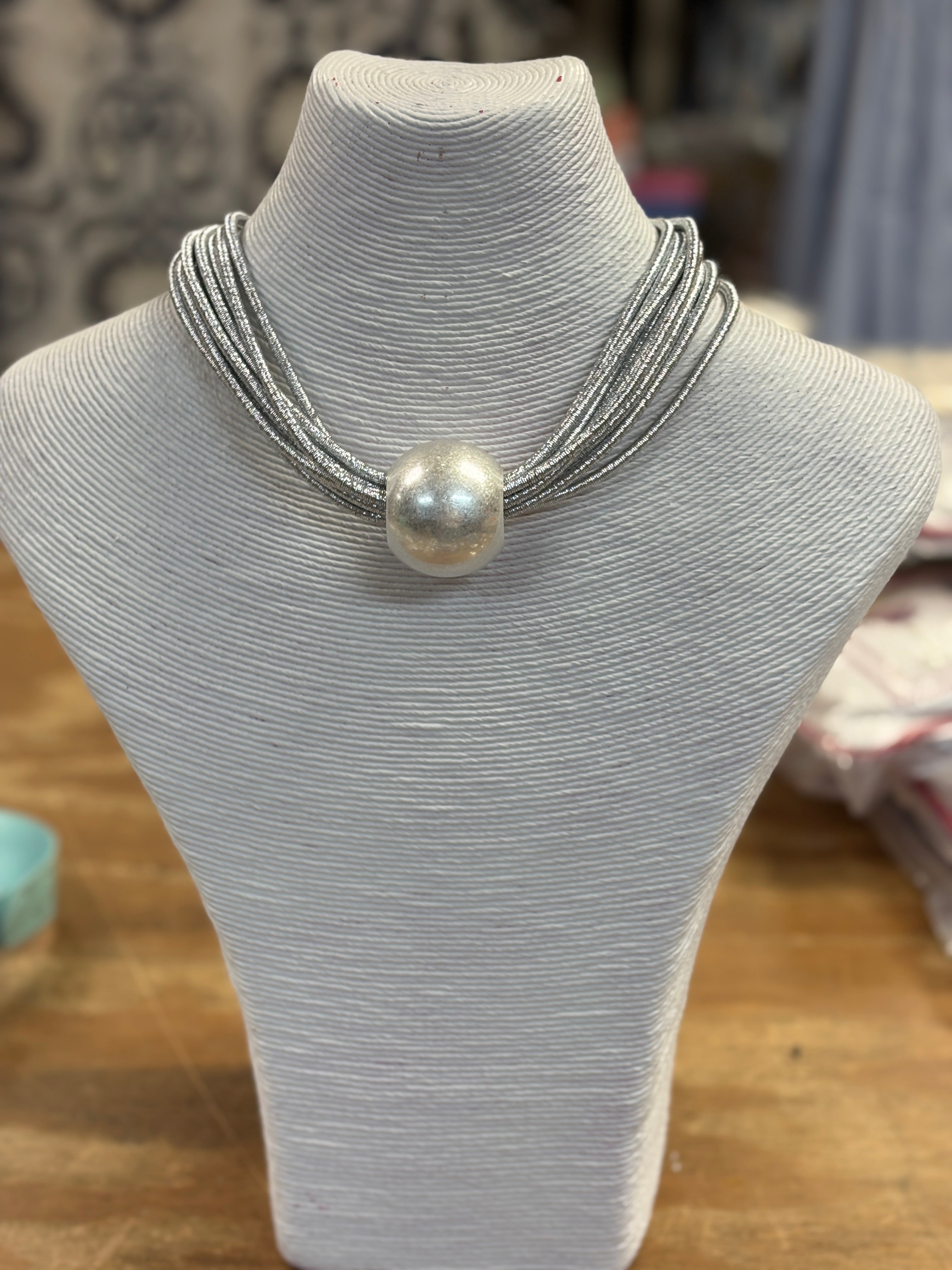 Layered Cord Bead Center Necklace